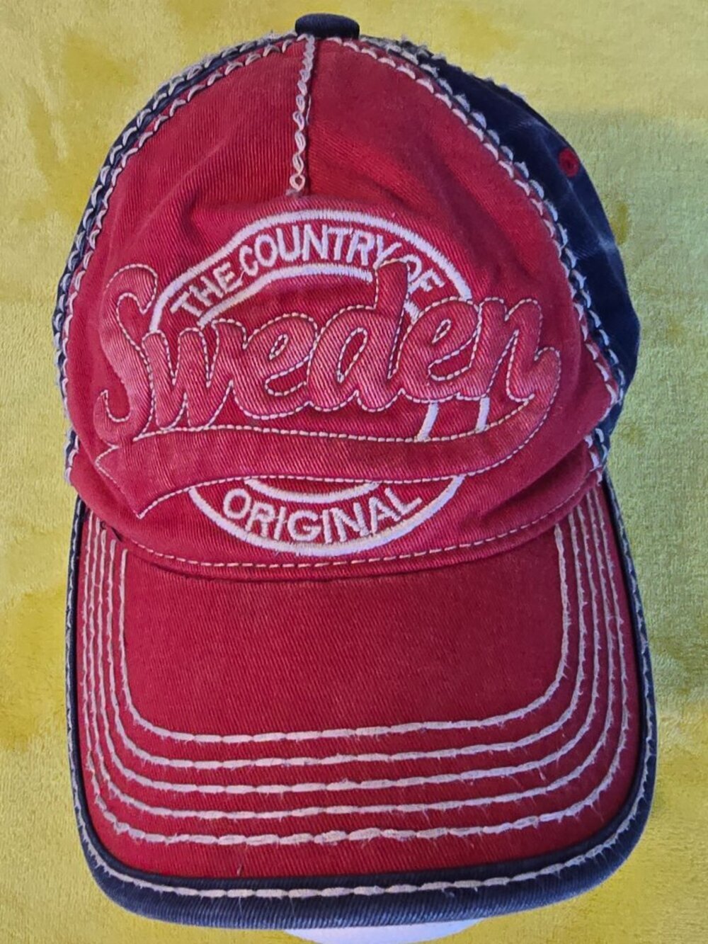 Sweeden ball cap by Robin Ruth diestressed denim, adjustable.